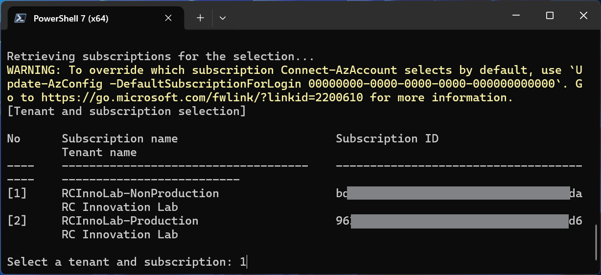 Figure 4: select a subscription