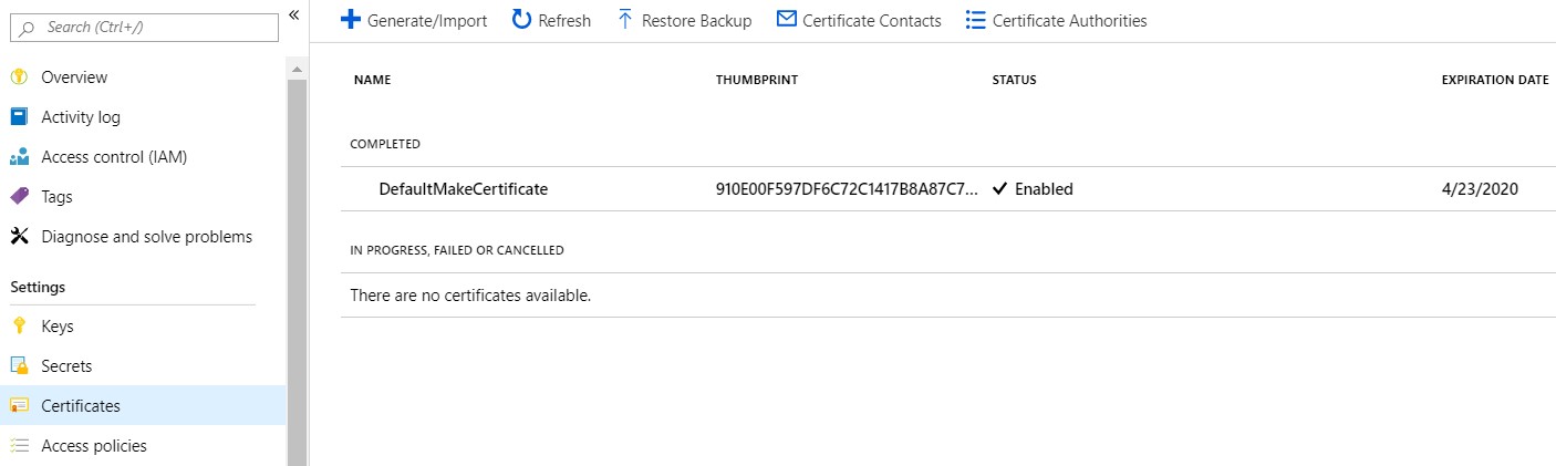 Figure 5: Azure Key Vault